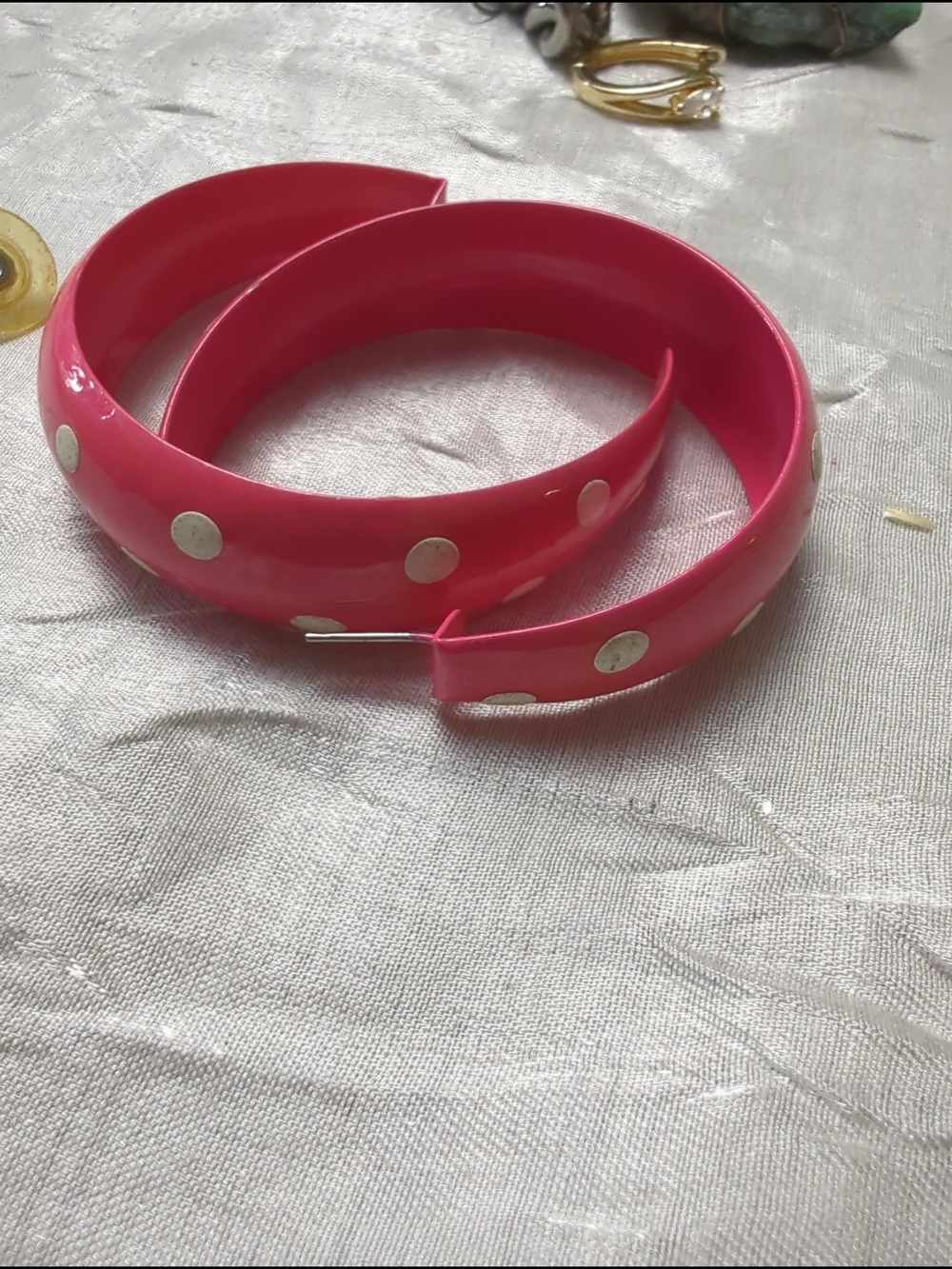 Retro/ Vintage Pink Hoop Earrings with Silver Dots